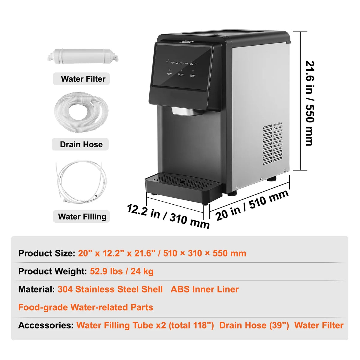 Portable Countertop Ice Maker 62lbs/24H Self-Cleaning M438