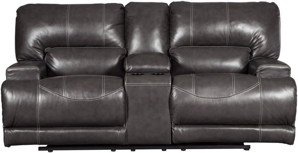Gray Leather Power Reclining Loveseat C502