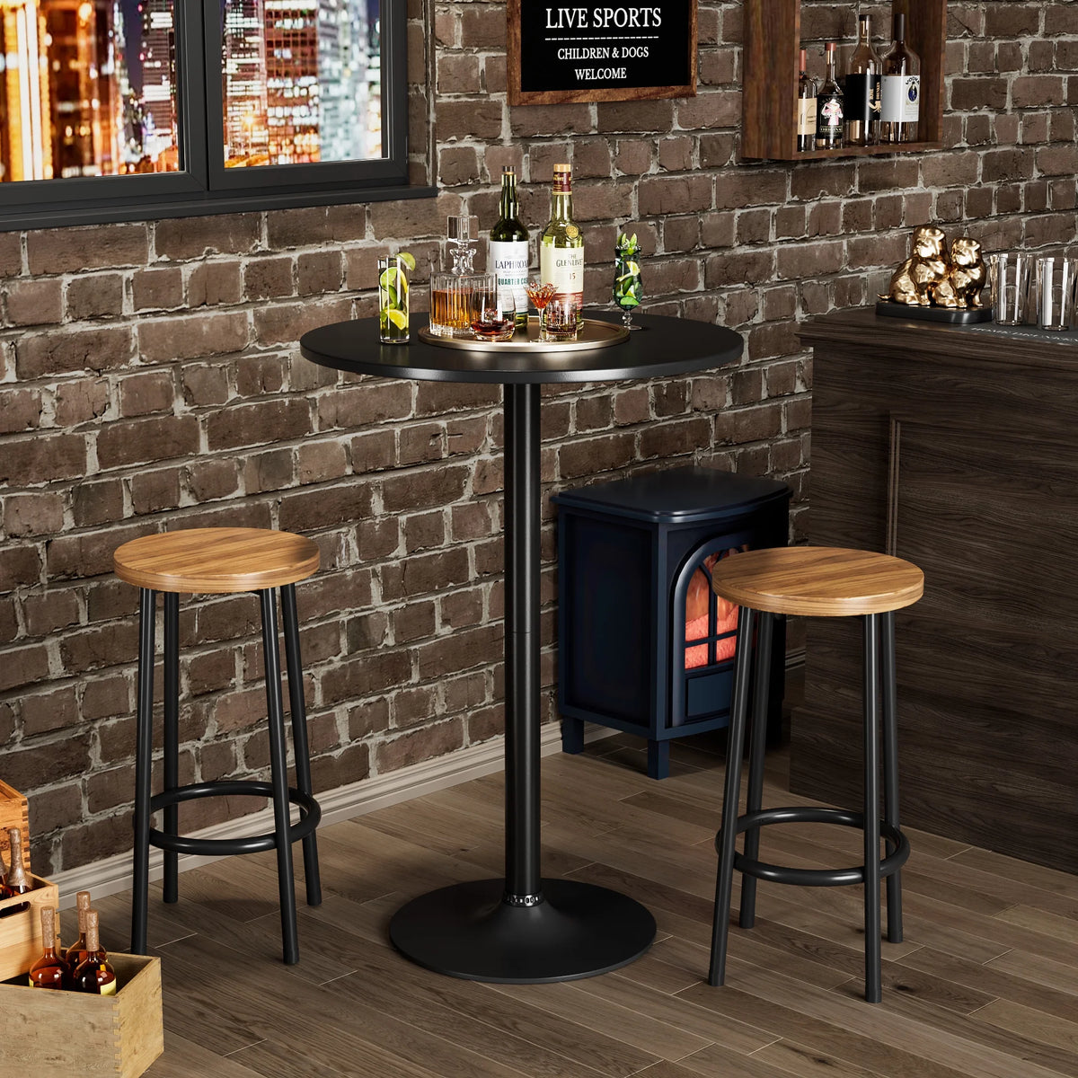 Round Bar Height Cocktail Table Metal Base MDF Top Black X56693