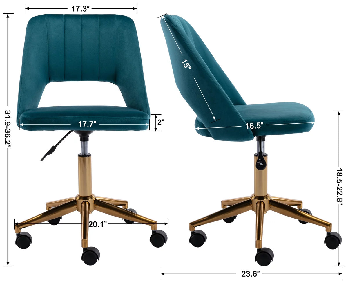 Green Tufted Fabric Task Chair with Gold Base and Wheels J67920