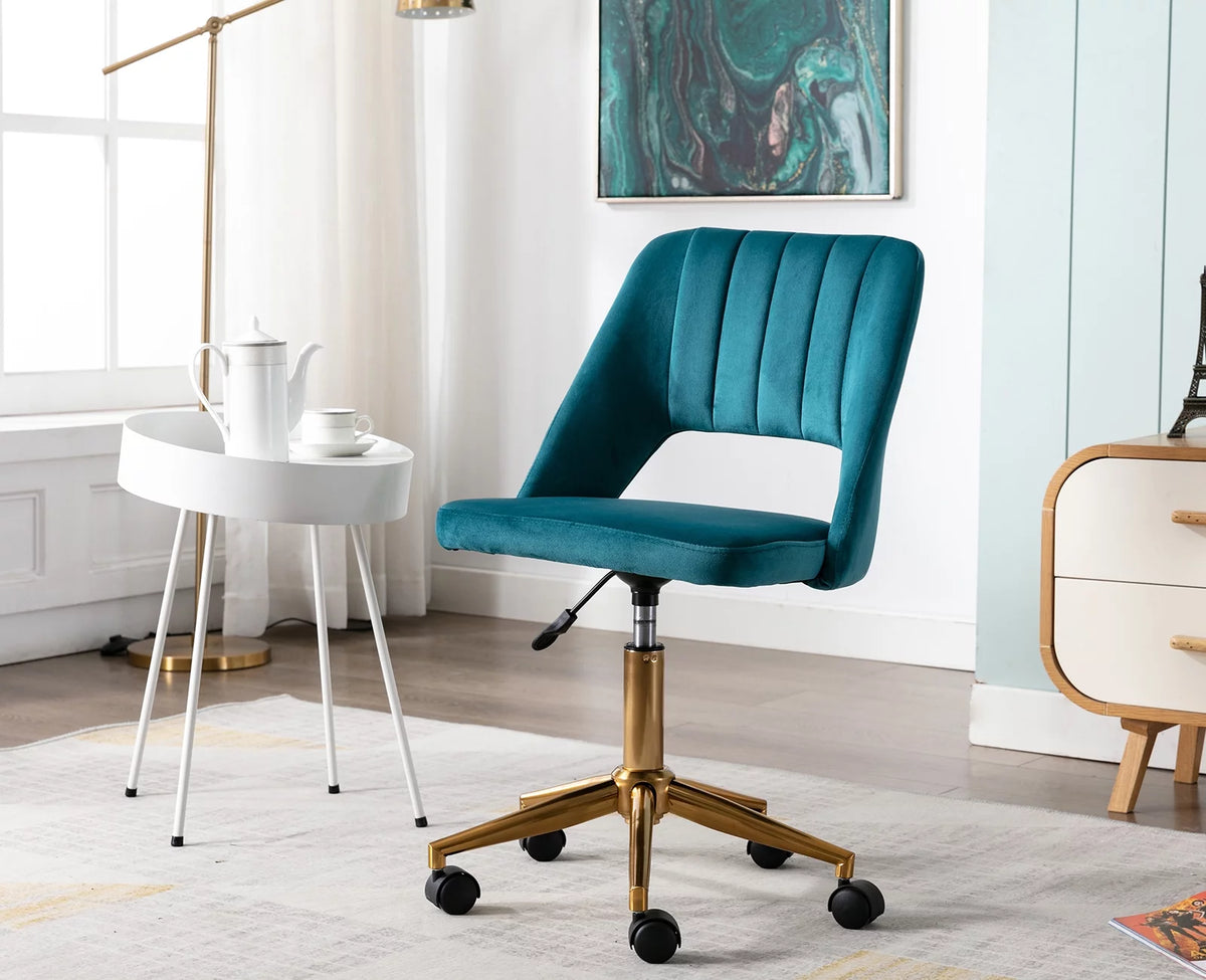 Green Tufted Fabric Task Chair with Gold Base and Wheels J67920