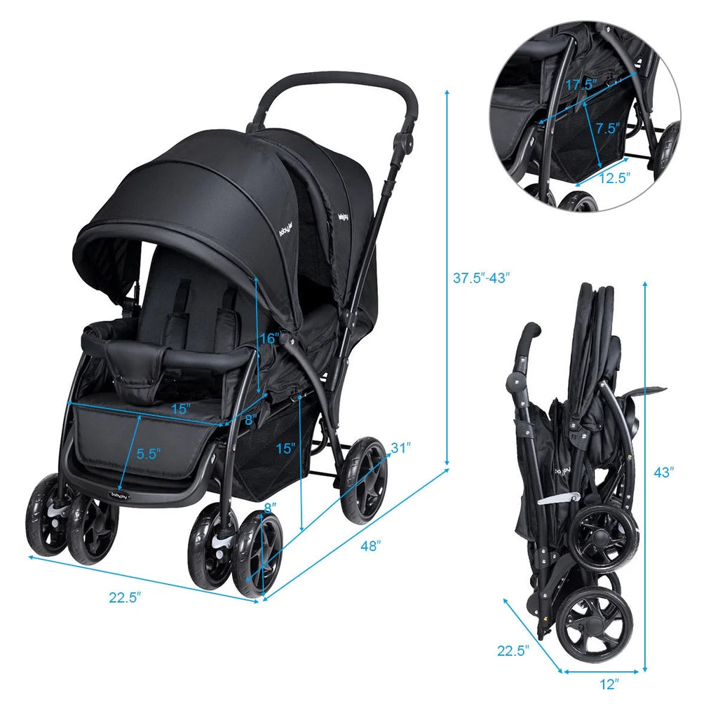 Double Stroller Foldable Lightweight Black G496776