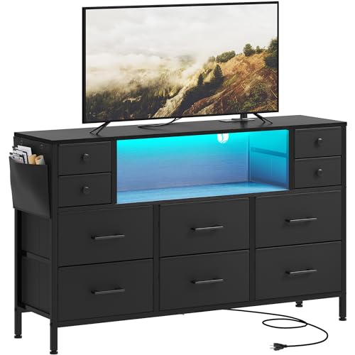 Black 9 Drawer TV Stand with Charging Station N9434