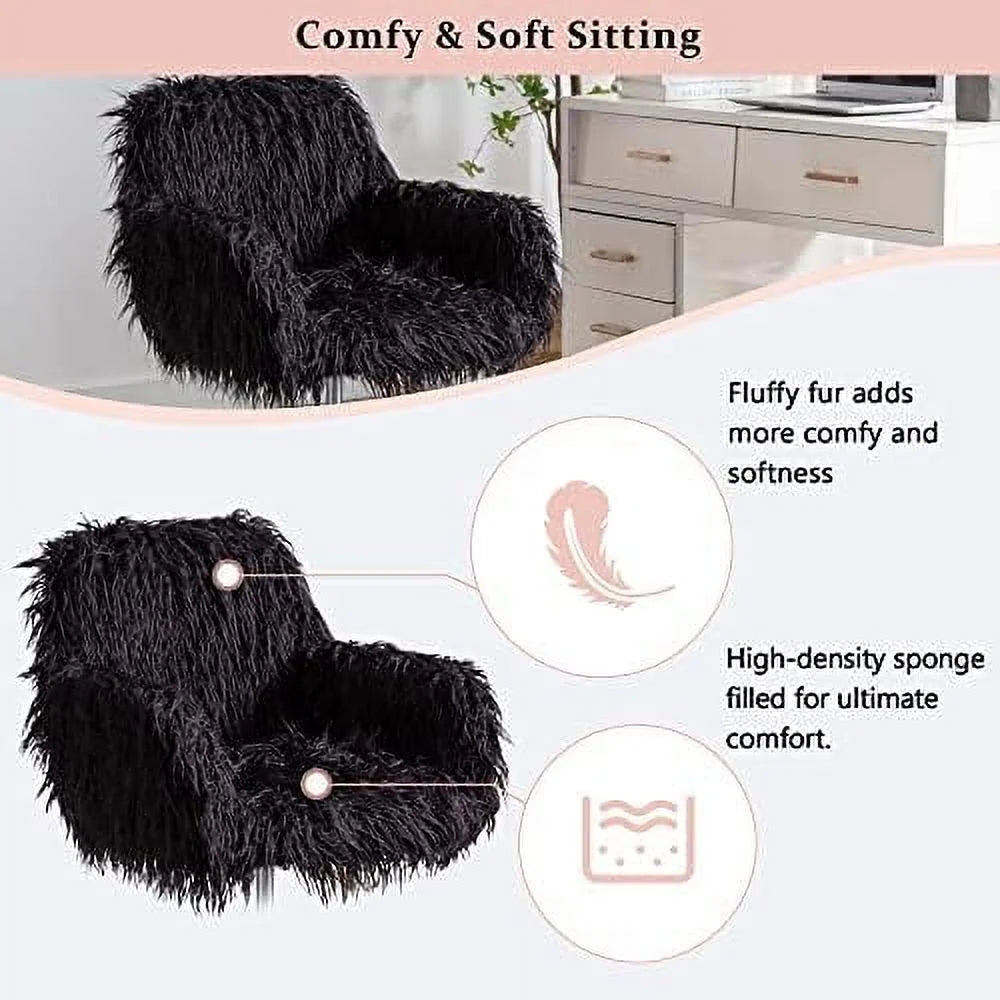Fluffy Faux Fur Swivel Desk Chair with Wheels U62856