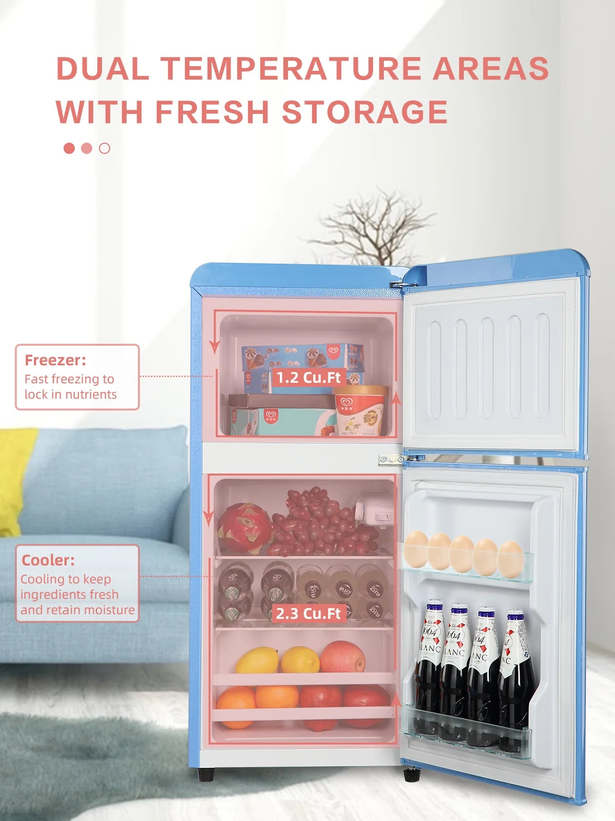 Blue 3.5 Cu.ft Compact Mini Fridge with Freezer A71123