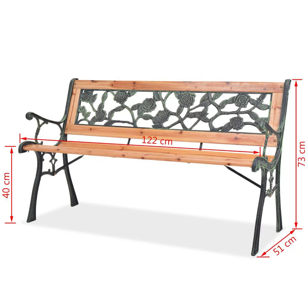 2 Persons Metal Garden Bench with Rose-Patterned Backrest T1081