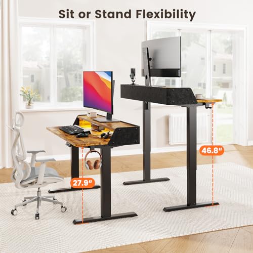 White Electric Height Adjustable Standing Desk with Storage Shelves O40135