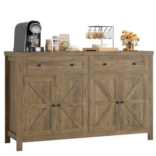 55" White Buffet Sideboard Cabinet with Drawers and Shelves M976949