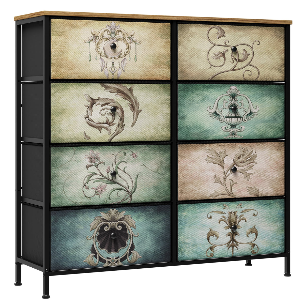 9 Drawer Dresser with Steel Frame Wooden Top J365
