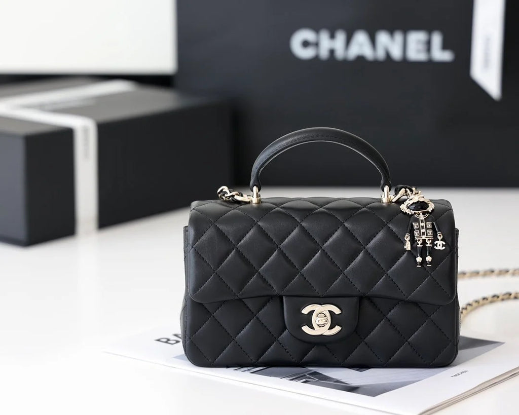 Black Mini Flapbag With Top Handle V550