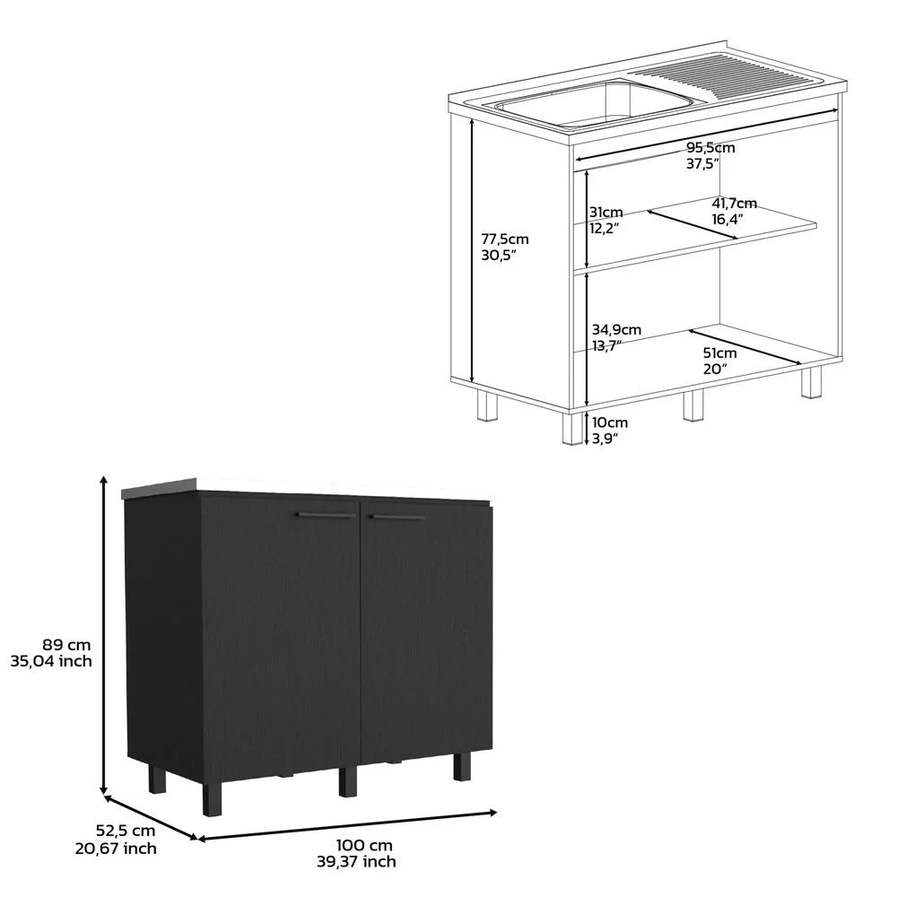 Black 2 Door Utility Base Cabinet with Stainless Steel Countertop T285743